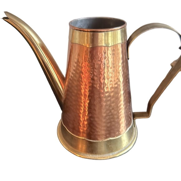 Mecca Belgium Hand Made Hammered Brass & Copper Watering Can Pitcher Vintage - Picture 1 of 7